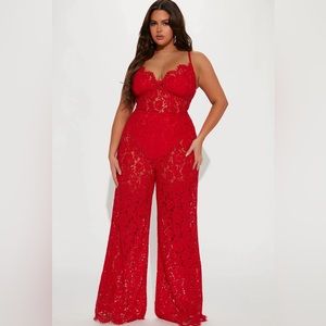 SEXY red lace wide leg jumpsuit. Size PLUS 14/16 or 1X